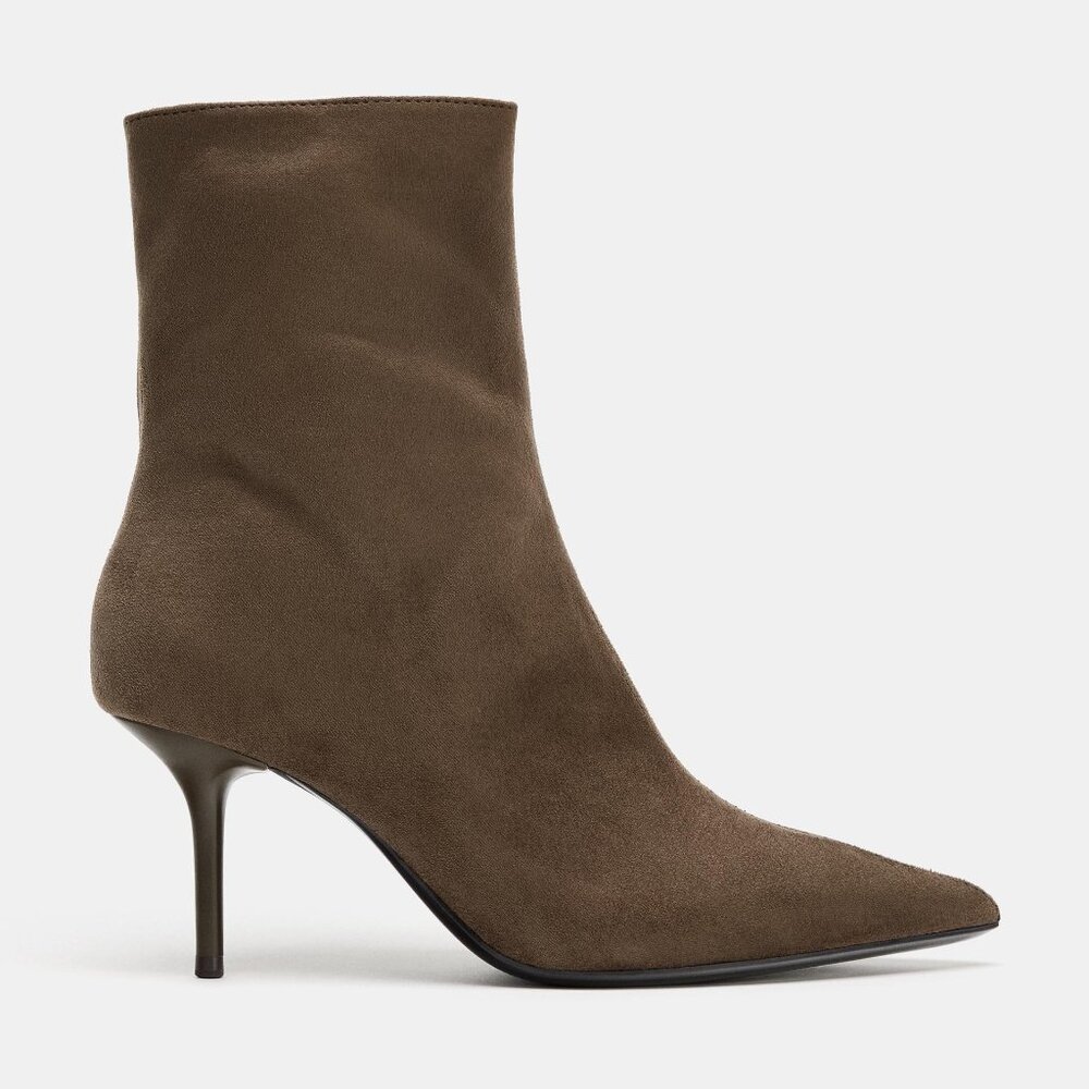 ZARA SOFT THIN HEEL ANKLE BOOTS - "GRAY" (but actually brown-ish)